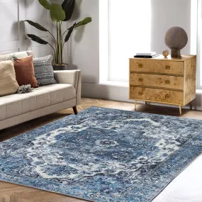 GARVEE 6x9 Area Rug Living Room Oriental Indoor Area Rug Vintage Area Rug Medalion Distressed Carpet Tribal Area Rugs Bohemian Area Rug for Bedroom Kitchen Home Office, 6' x 9' Blue