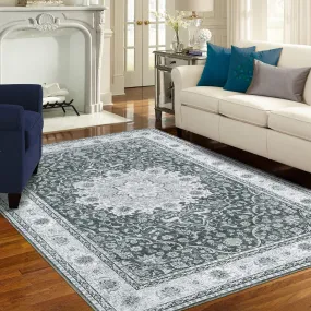 GARVEE 8x10 Living Room Area Rug Oriental Indoor Area Rug Vintage Area Rug Bohemian Area Rug Medalion Distressed Carpet Tribal Area Rugs for Bedroom Kitchen Home Office, 8' x 10' Grey