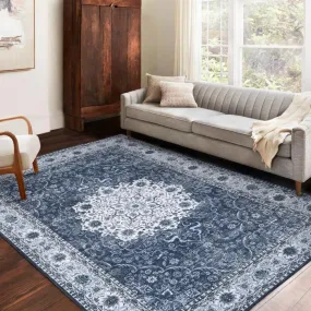 GARVEE 8x10 Living Room Area Rug Vintage Area Rug Oriental Indoor Area Rug Medalion Distressed Carpet Tribal Area Rugs Bohemian Area Rug for Bedroom Kitchen Home Office, 8' x 10' Blue