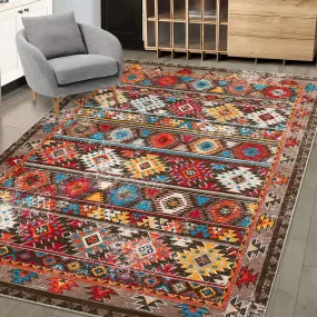 GARVEE 8x10 Washable Rug for Living Room Boho Accent Large Carpet Moroccan Distressed Area Rug Stain Resistant Bohemian Area Rug for Bedroom Kitchen Nursery, Brown