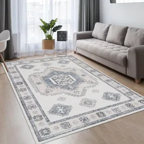 GARVEE Area Rug 4x6 Washable Rug Tribal Medallion Area Rug Non Slip Non Shedding Indoor Floor Carpet Lightweight Foldable Accent Rug for Dining Room Home, Beige