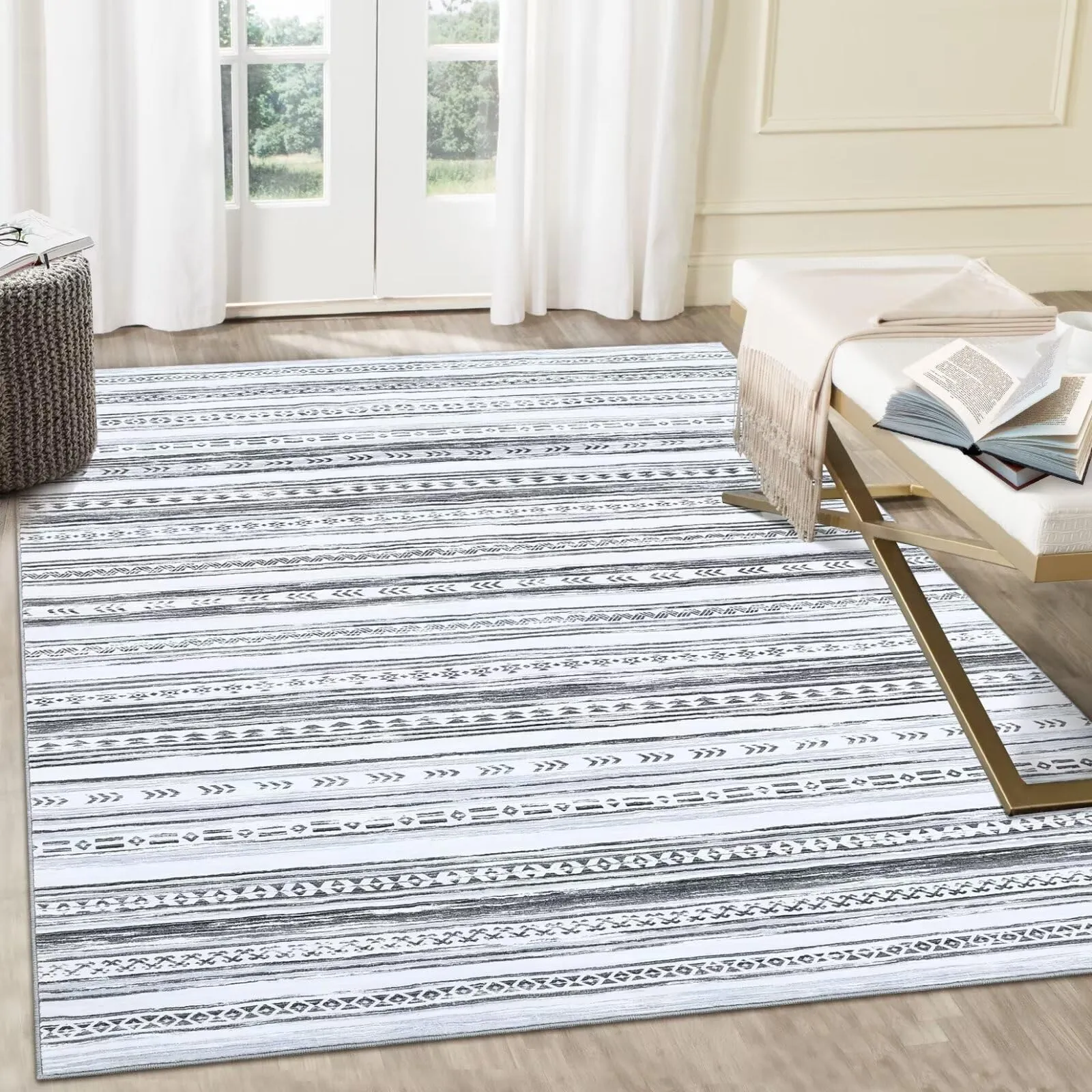 GARVEE Area Rug 6x9 Non Slip Modern Rug Thin Machine Washable Rug No Shedding Large Rug with Low Pile for Living Room, Bedroom, Dining Room, Grey