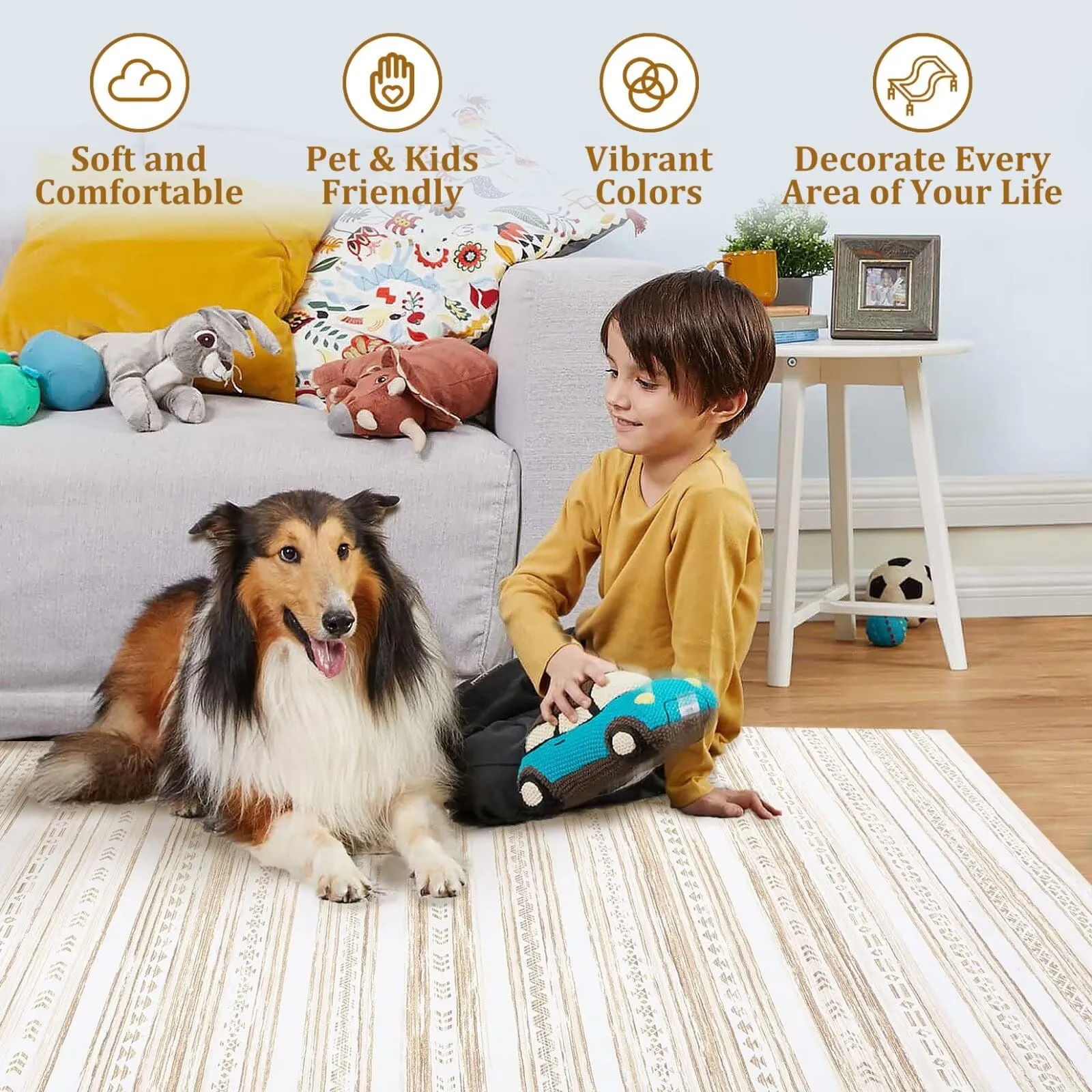 GARVEE Area Rug 6x9 Non Slip Modern Rug Thin Machine Washable Rug No Shedding Large Rug with Low Pile for Living Room, Bedroom, Dining Room, Natural