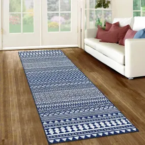 GARVEE Boho Hallway Runner Rug 2x8 Indoor Moroccan Geometric Runner Mat Low Pile Non Slip Bohemian Carpet Mat Stain Resistant Entryway Runner for Kitchen Bedroom Living Room Laundry,Navy