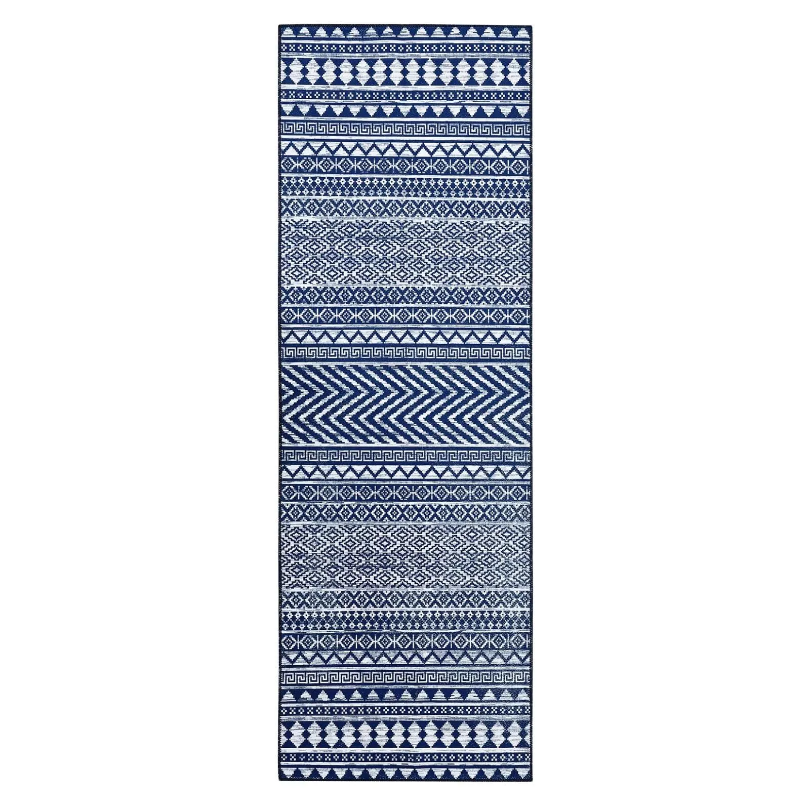 GARVEE Boho Hallway Runner Rug 2x8 Indoor Moroccan Geometric Runner Mat Low Pile Non Slip Bohemian Carpet Mat Stain Resistant Entryway Runner for Kitchen Bedroom Living Room Laundry,Navy