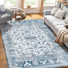 GARVEE Boho Soft Washable Area Rug 9x12 - Non-Slip Rubber Backing, Stain Resistant, HD Print, Low Pile, Indoor Decor for Living Room, Bedroom, Office