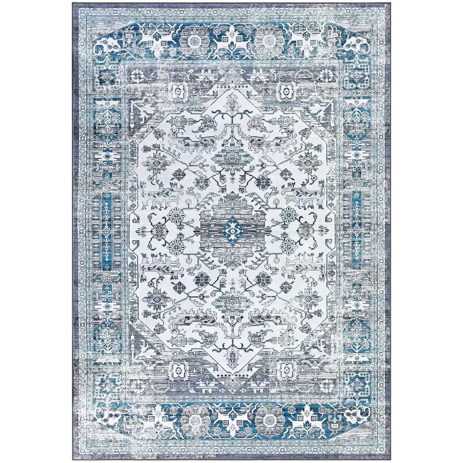 GARVEE Boho Soft Washable Area Rug 9x12 - Non-Slip Rubber Backing, Stain Resistant, HD Print, Low Pile, Indoor Decor for Living Room, Bedroom, Office