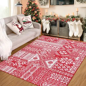 GARVEE Christmas Snowflake Indoor Area Rug - 6x9, Non-Slip, Washable, Low Pile Polyester, Red - Perfect for Bedroom, Living Room, Nursery