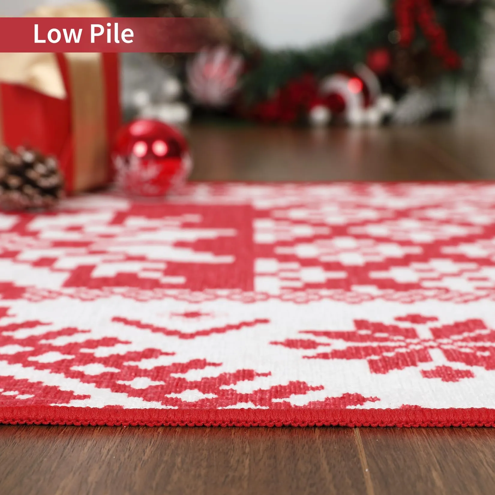 GARVEE Christmas Snowflake Indoor Area Rug - 6x9, Non-Slip, Washable, Low Pile Polyester, Red - Perfect for Bedroom, Living Room, Nursery