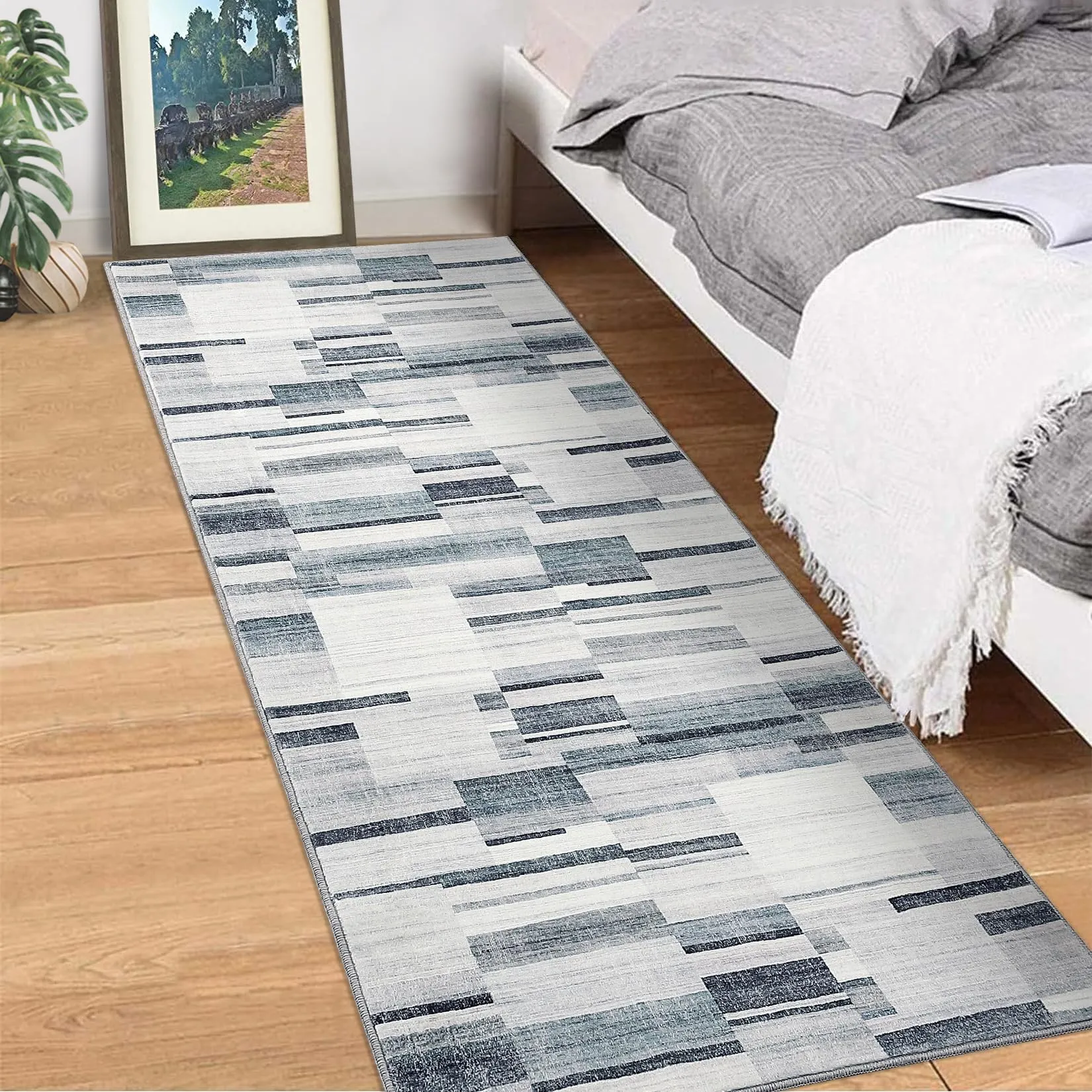 GARVEE Modern Abstract Runner Rug 2x6 Small Entryway Mat Geometric Indoor Non-Slip Throw Floor Cover Bohemian Stain Resistant Rug Contemporary Washable Carpet for Living Room Bedroom Kitchen, Grey