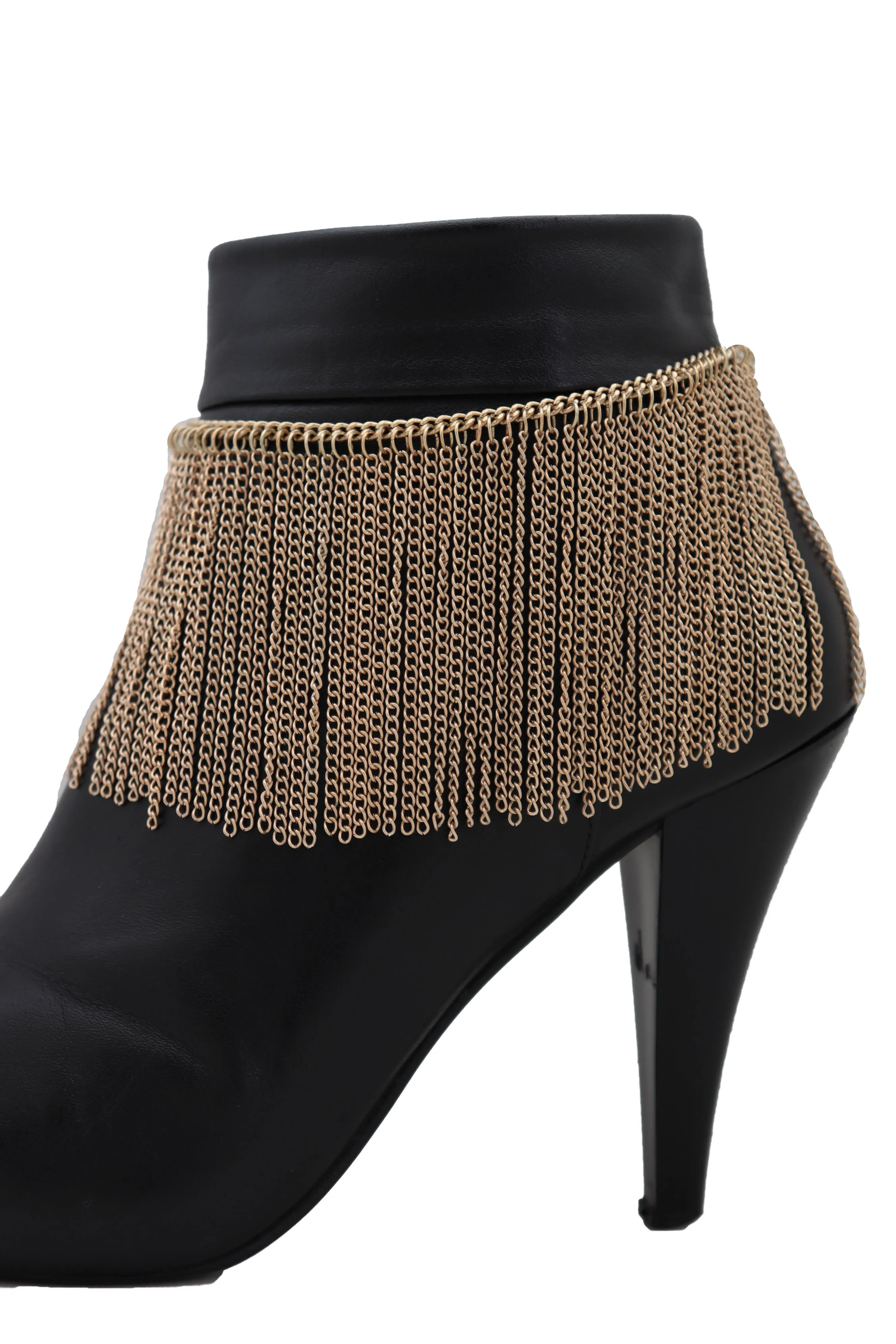 Gold Metal Chain Boot Bracelet Wrap Around Shoe Long Fringes Charm Anklet