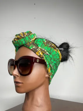 Green Ankara Satin Lined HeadWrap/Scarf