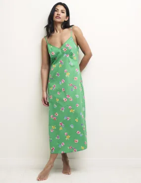 Green Floral Gathered Bust Midi Cami Nightdress