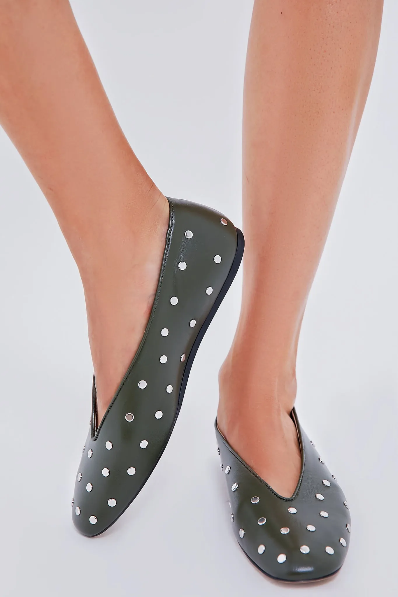 Green Regency Studded Leather Slippers