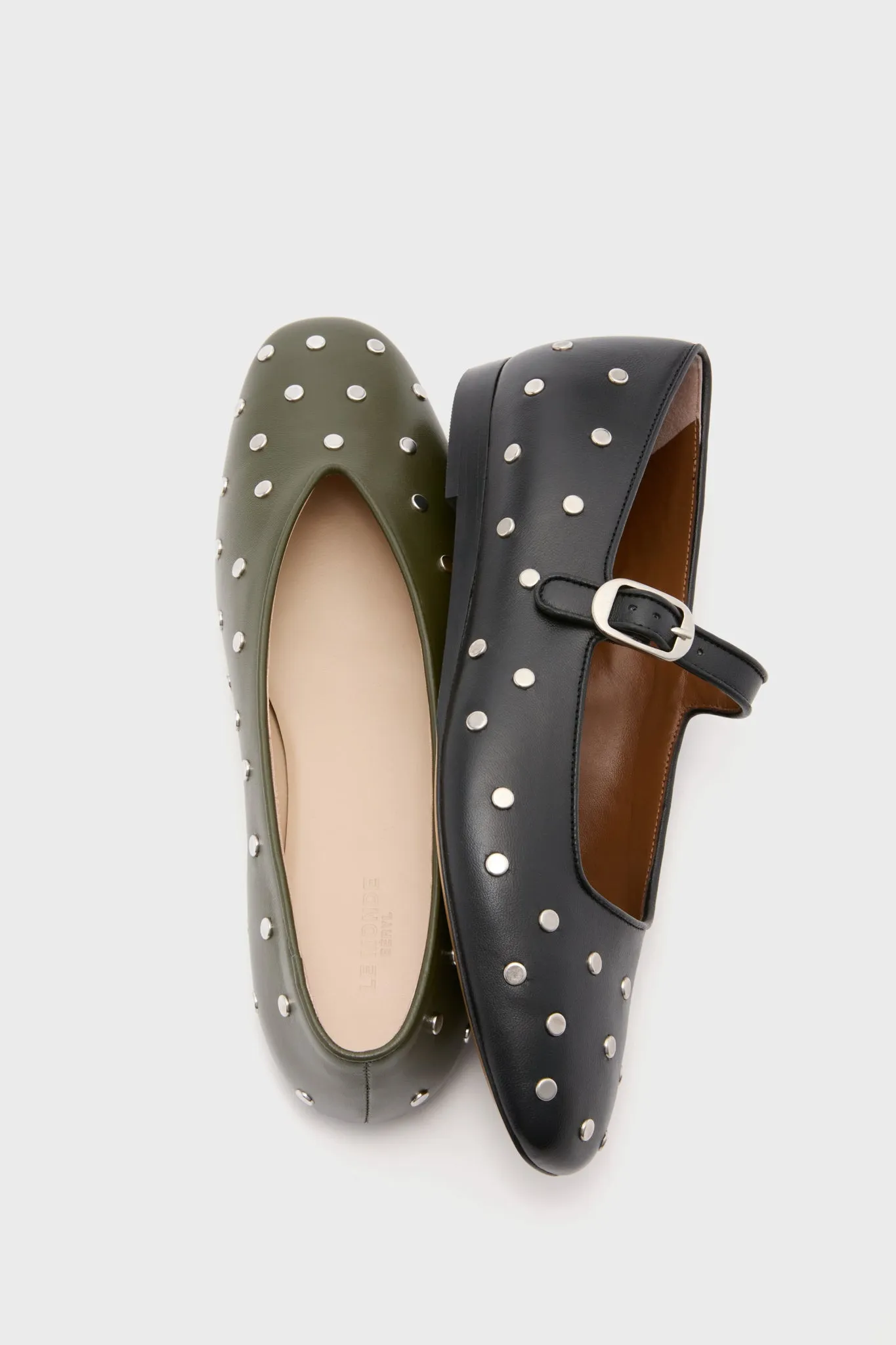 Green Regency Studded Leather Slippers