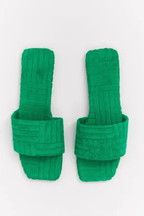 Green Square Toe Toweling Detail Slippers