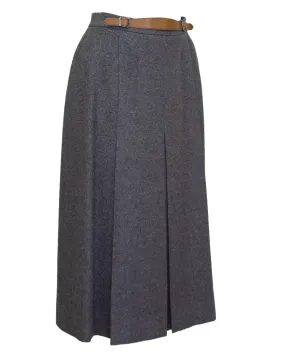 Grey Wool Skirt with Leather Detail