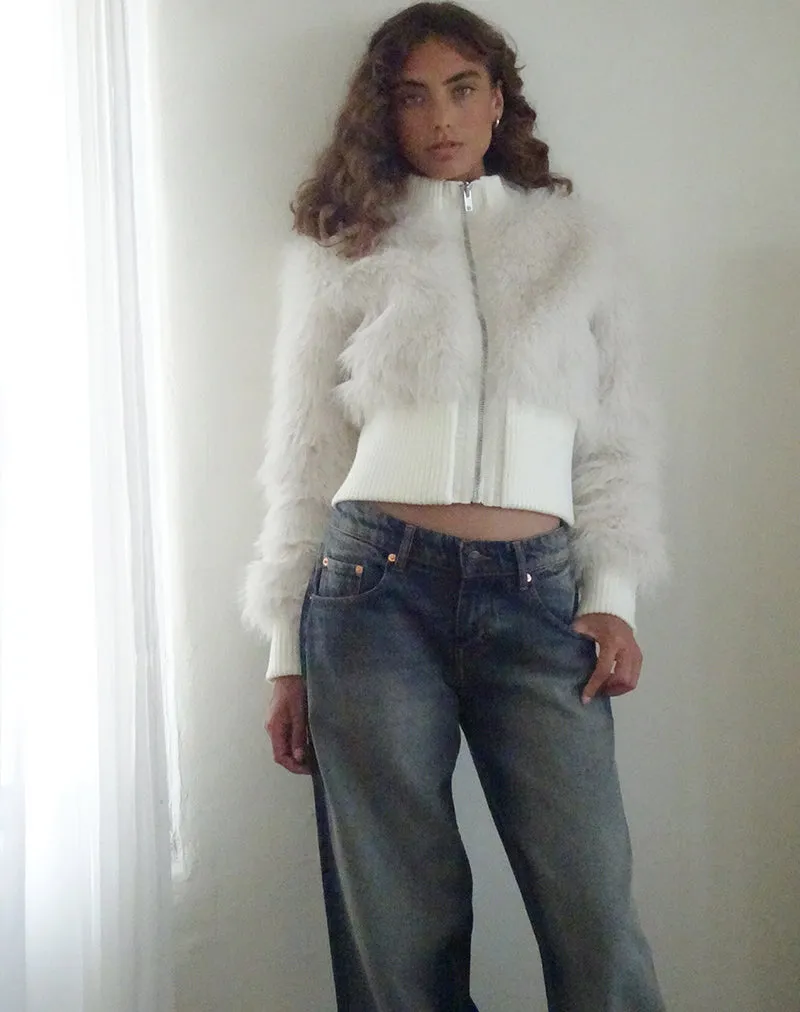 Homari Shaggy Faux Fur Jacket in Cream