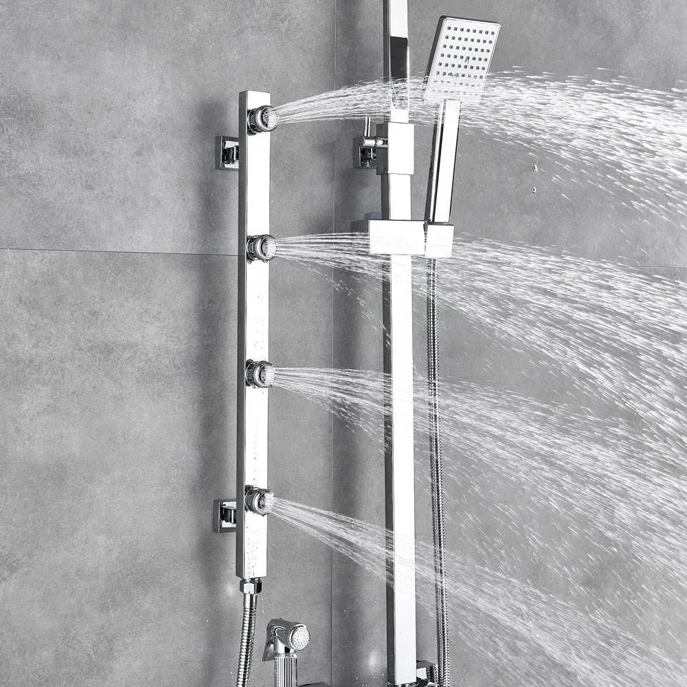 Index Bath Brass Jet Shower Faucet Set Body Massage Shower, 8' Rainfall Shower Head With Body Jets 4 Colors Set