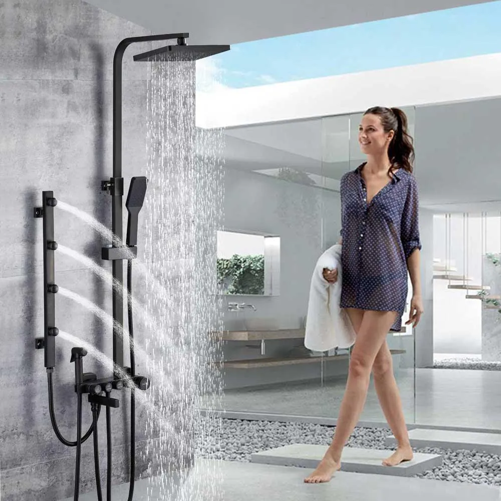 Index Bath Brass Jet Shower Faucet Set Body Massage Shower, 8' Rainfall Shower Head With Body Jets 4 Colors Set