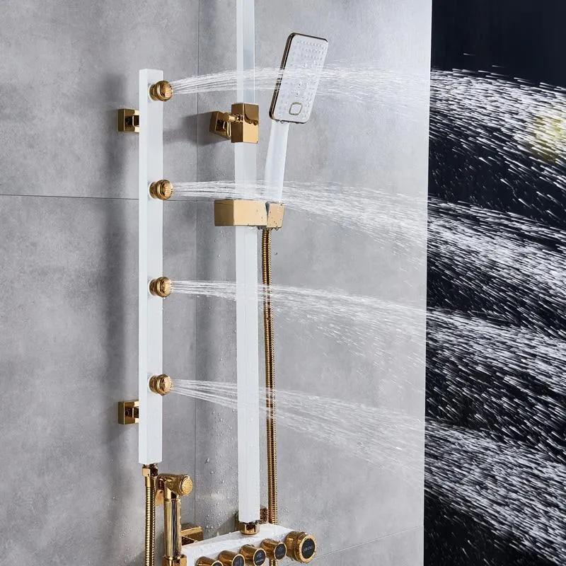 Index Bath Brass Jet Shower Faucet Set Body Massage Shower, 8' Rainfall Shower Head With Body Jets 4 Colors Set