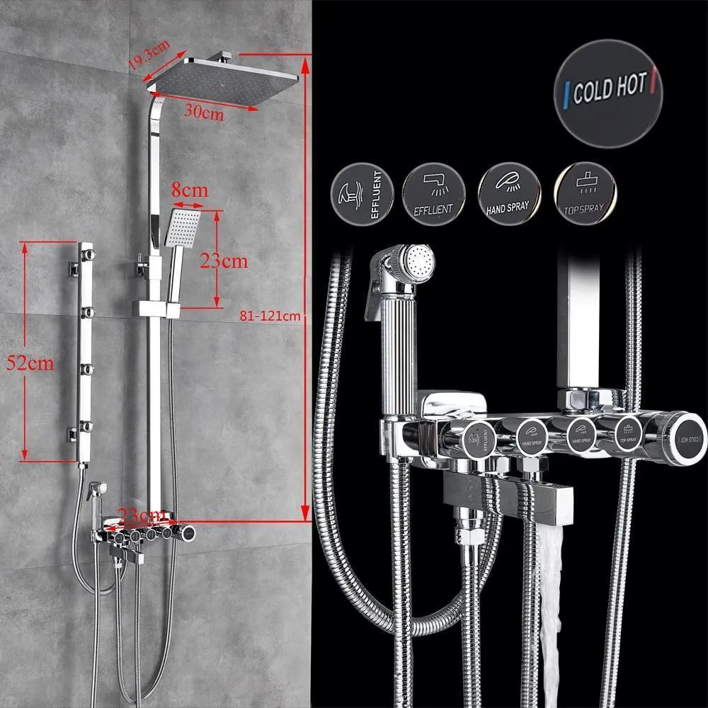 Index Bath Brass Jet Shower Faucet Set Body Massage Shower, 8' Rainfall Shower Head With Body Jets 4 Colors Set