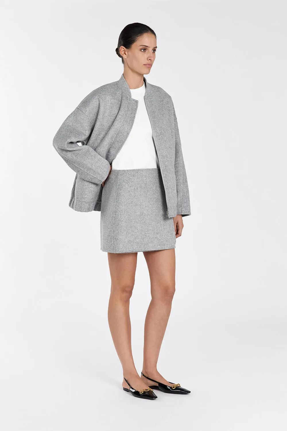 JERI SILVER WOOL MINI SKIRT