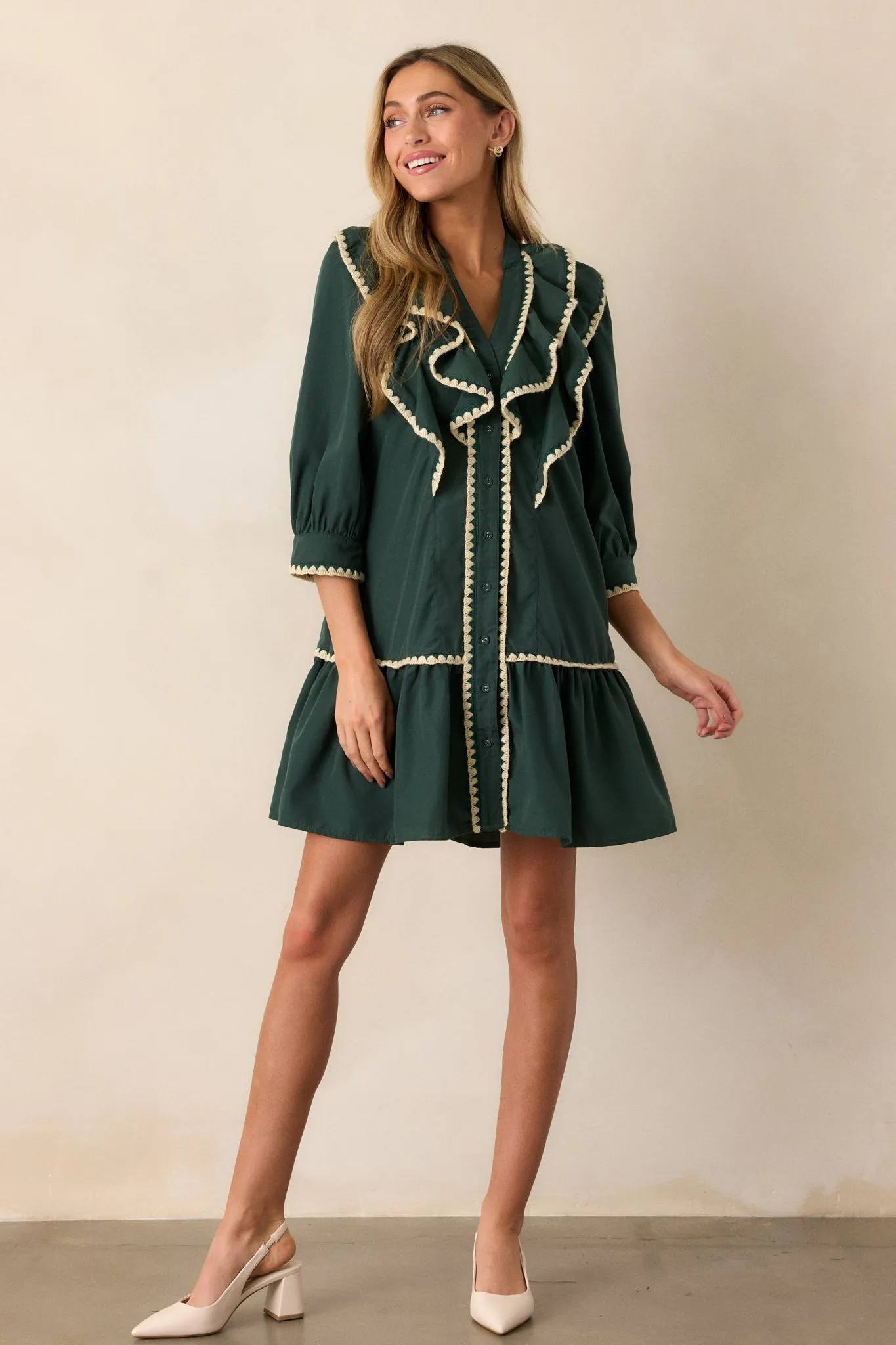 Just Because Green Ruffle Mini Dress