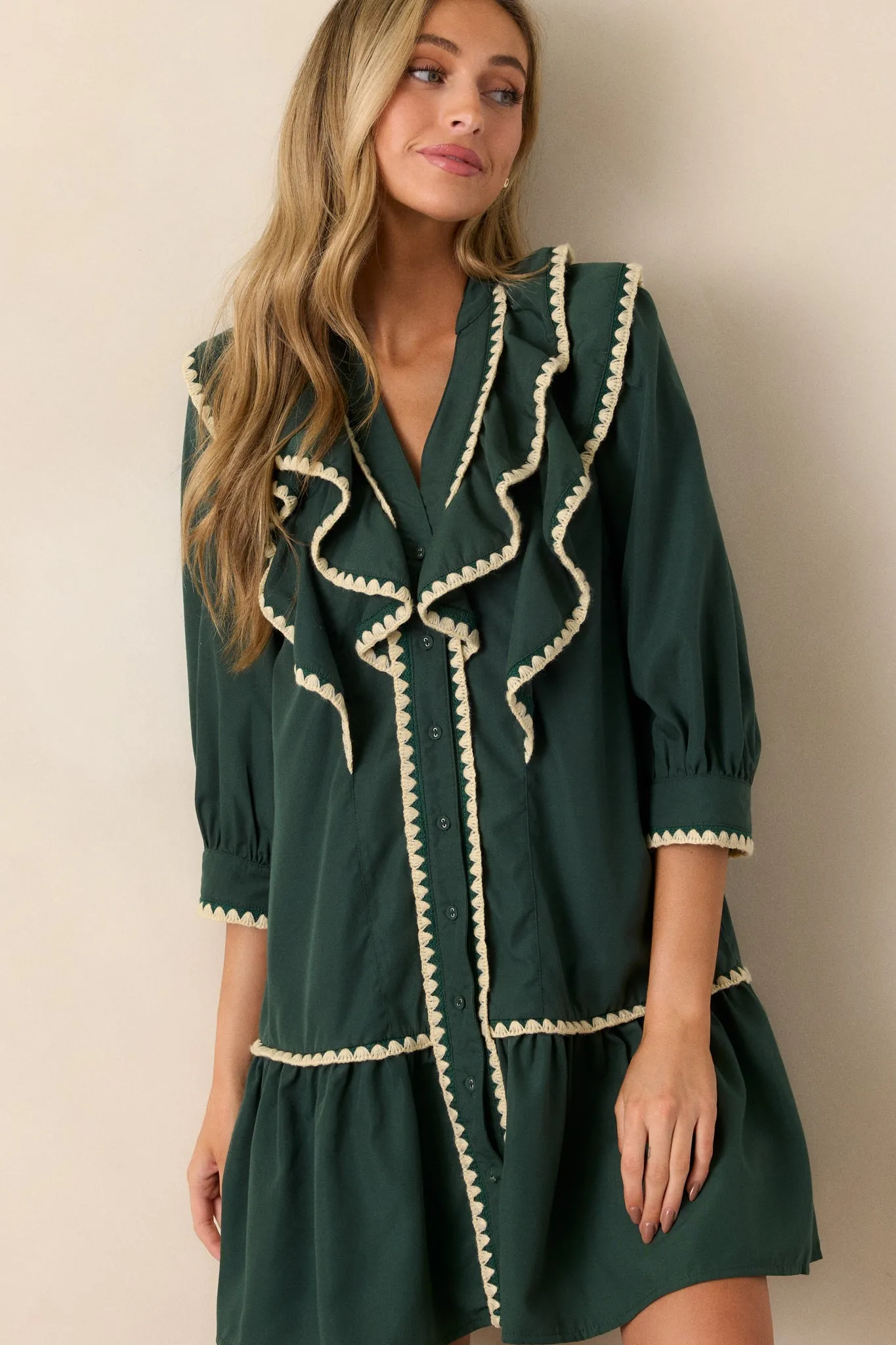 Just Because Green Ruffle Mini Dress