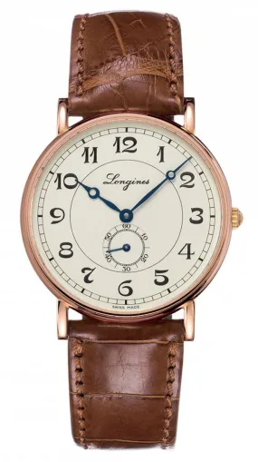 Longines Presence Heritage Automatic 18K Rose Gold Silver Dial Brown Leather Strap Mens Watch L4.785.8.73.2