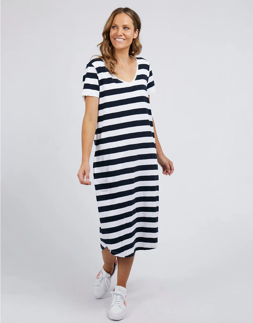 Maeve Stripe Midi Dress - Navy/White Stripe