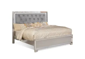 Mangaonwadi Metallic Silver Velvet Queen Bed with LED Lightning