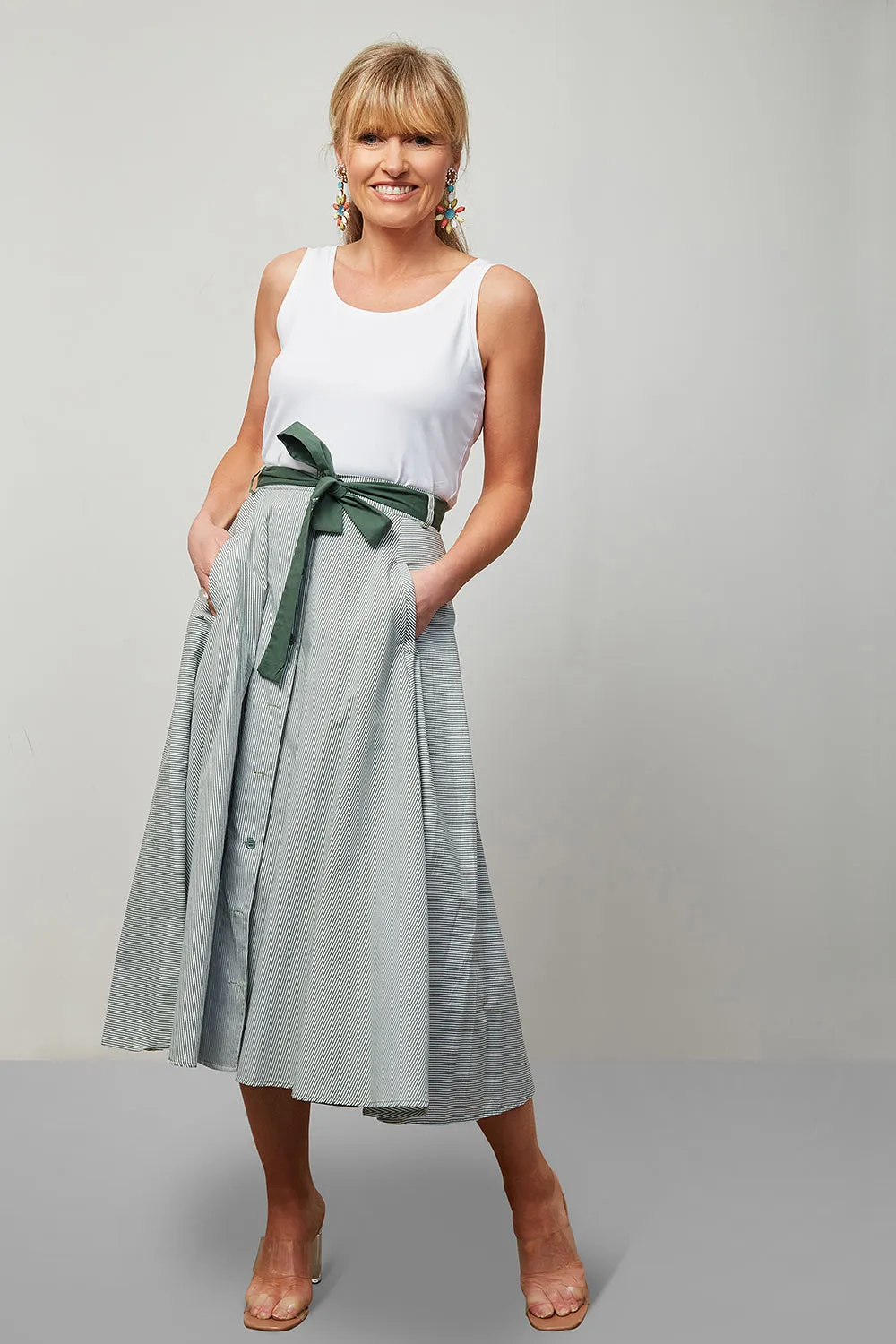 MDM Striped Poplin Skirt with Belt