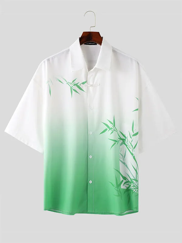 Mens Gradient Bamboo Print Short Sleeve Shirt SKUK65704