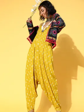 Mustard Work Printed Jumpsuit