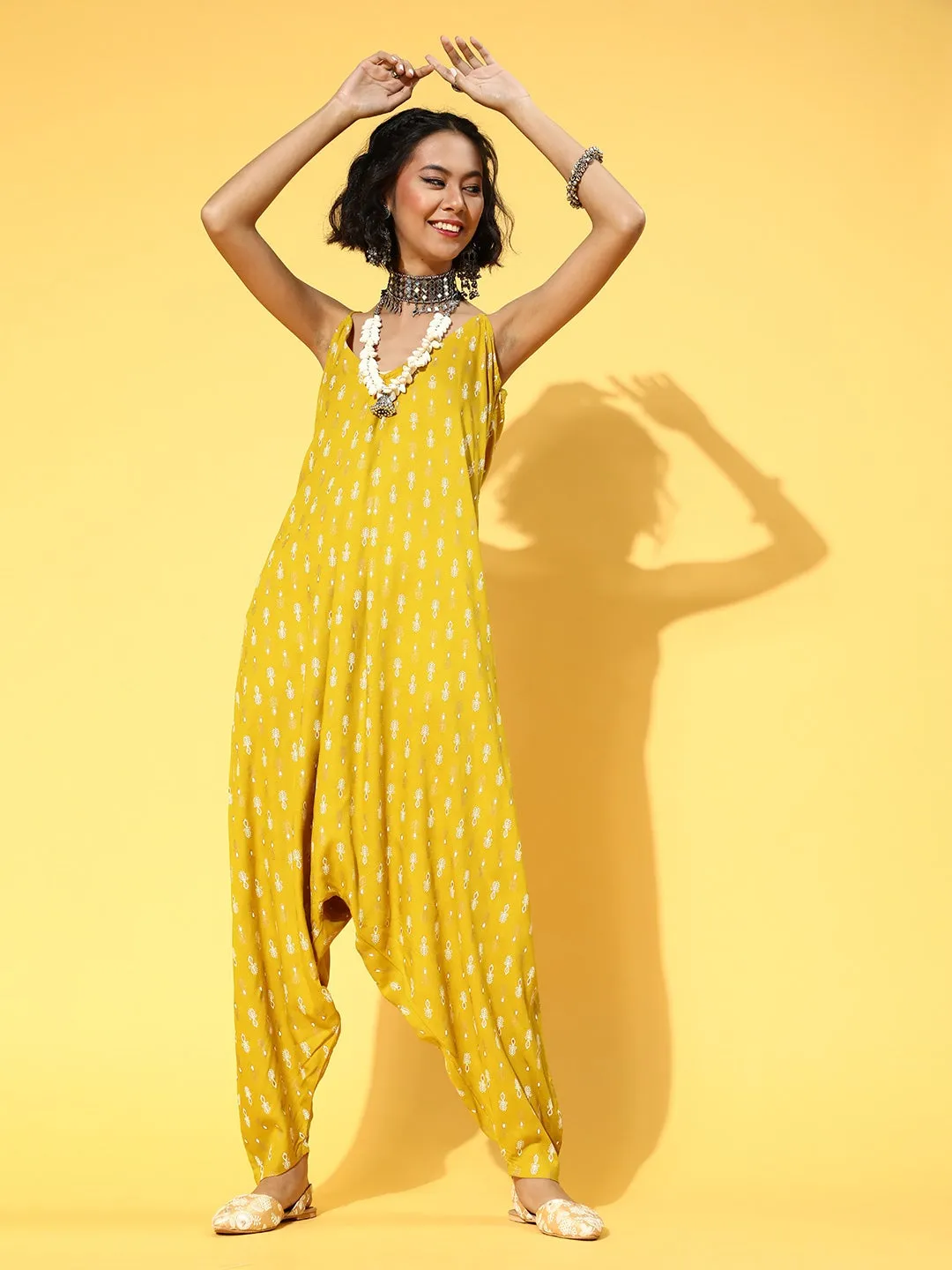 Mustard Work Printed Jumpsuit