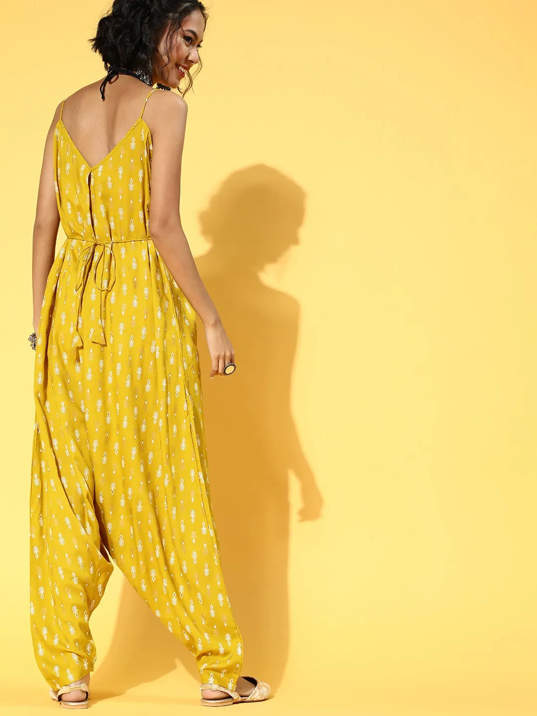 Mustard Work Printed Jumpsuit