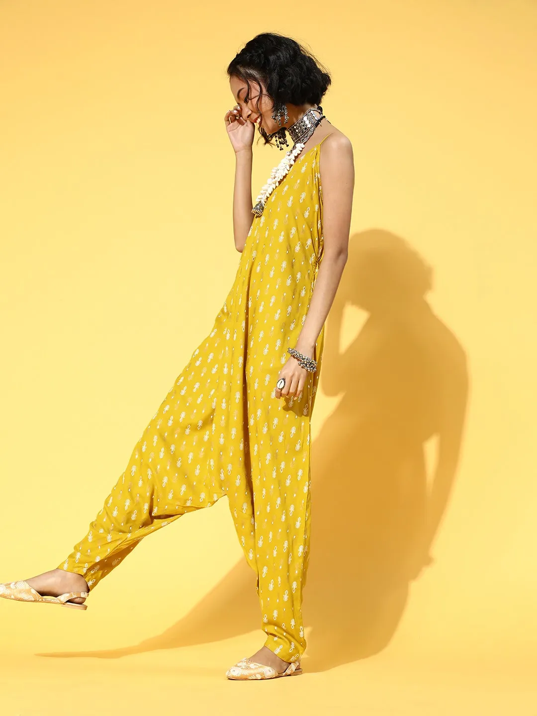 Mustard Work Printed Jumpsuit