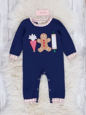 Navy & Tan Gingham Gingerbread Romper