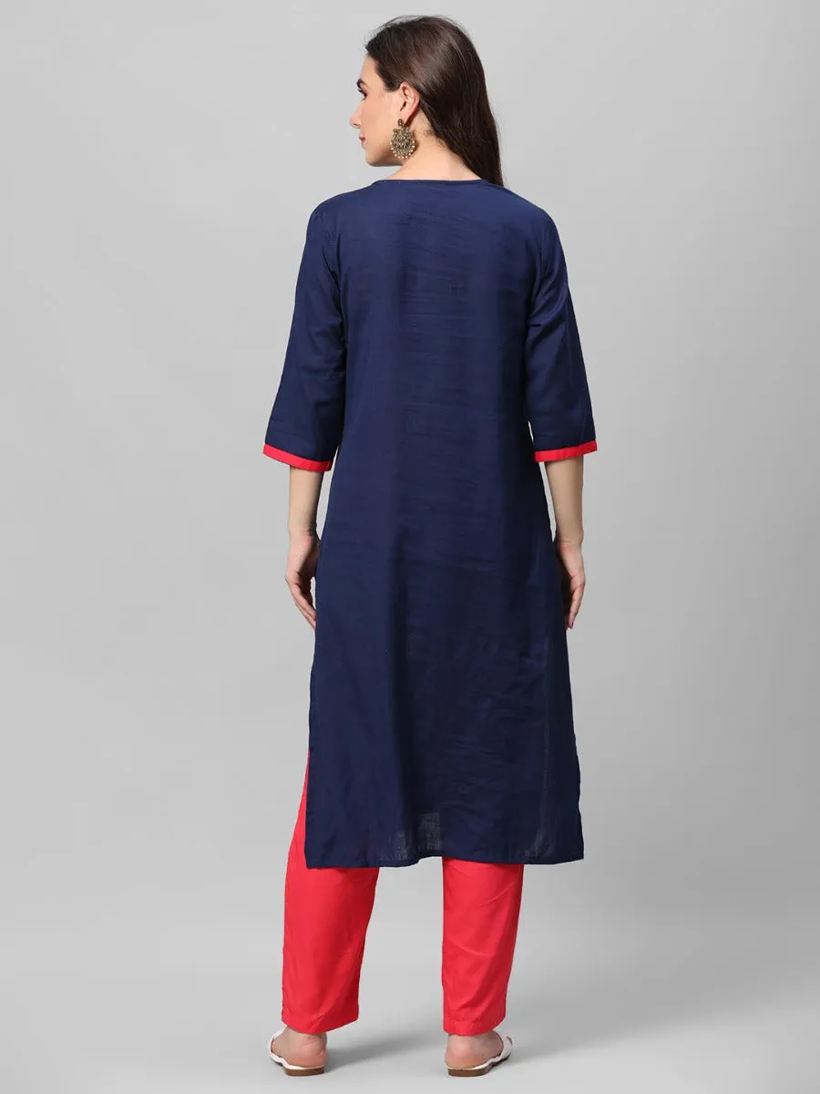 Navy Blue Embroidered Kurta