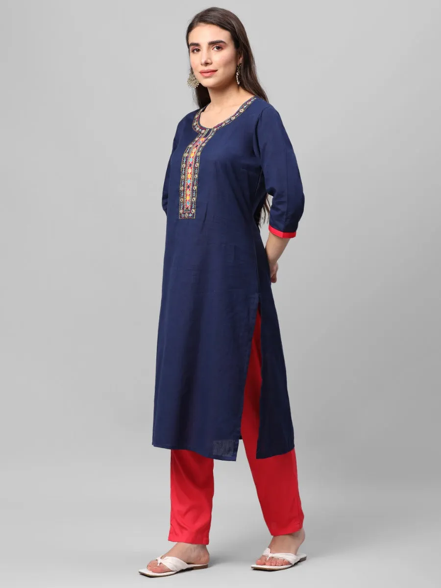 Navy Blue Embroidered Kurta