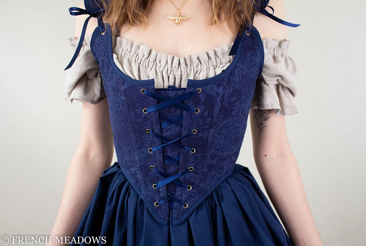 Navy Blue Embroidered Renaissance Bodice