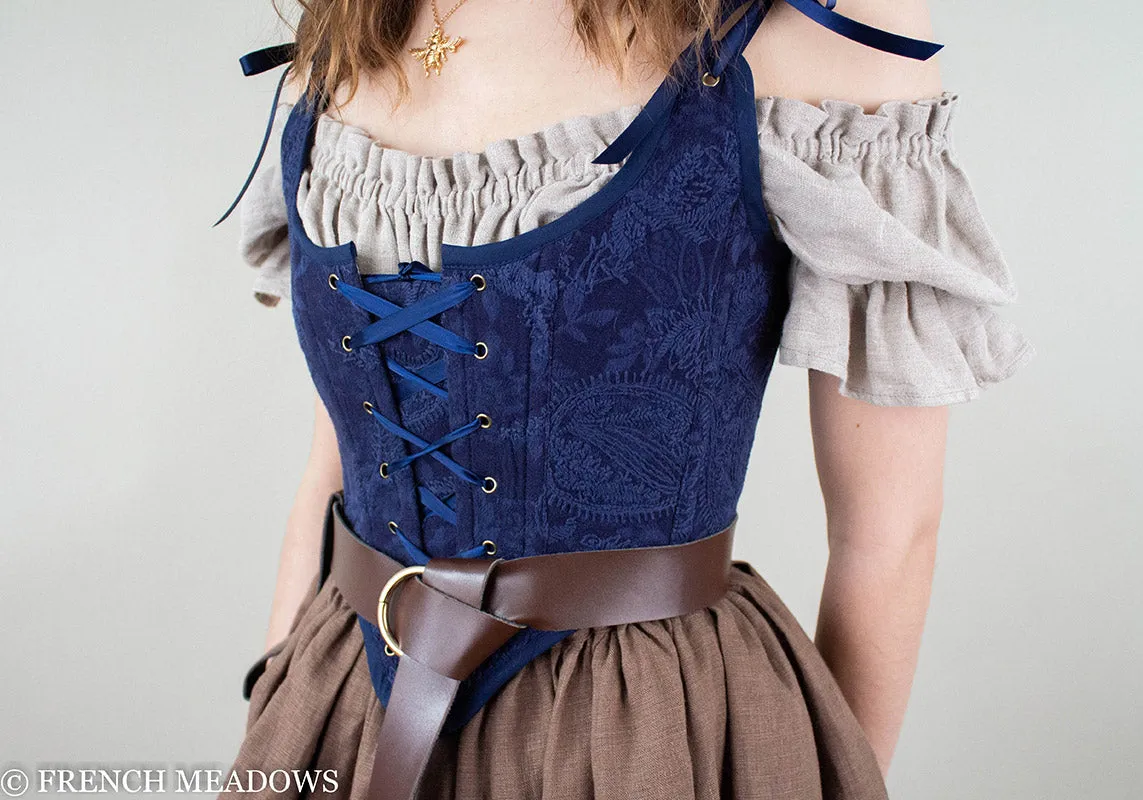 Navy Blue Embroidered Renaissance Bodice