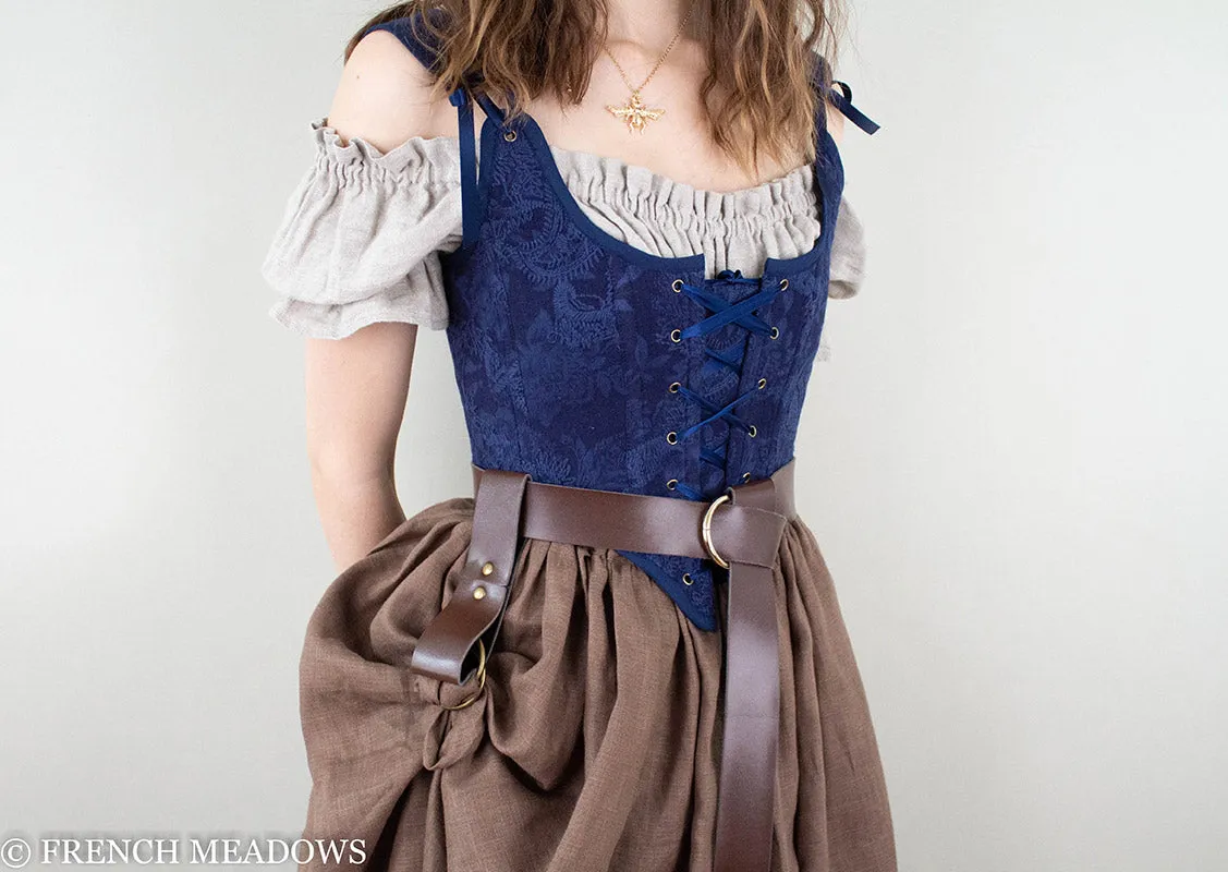 Navy Blue Embroidered Renaissance Bodice