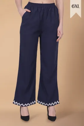 Navy Embellished Cotton Palazzo