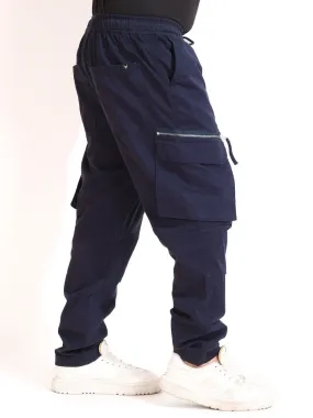 Navy Peach Cotton Twill Zipper Design Plus Size Cargo