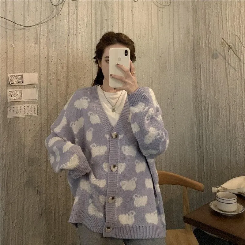 Pastel Cardigan with Sheep Pattern