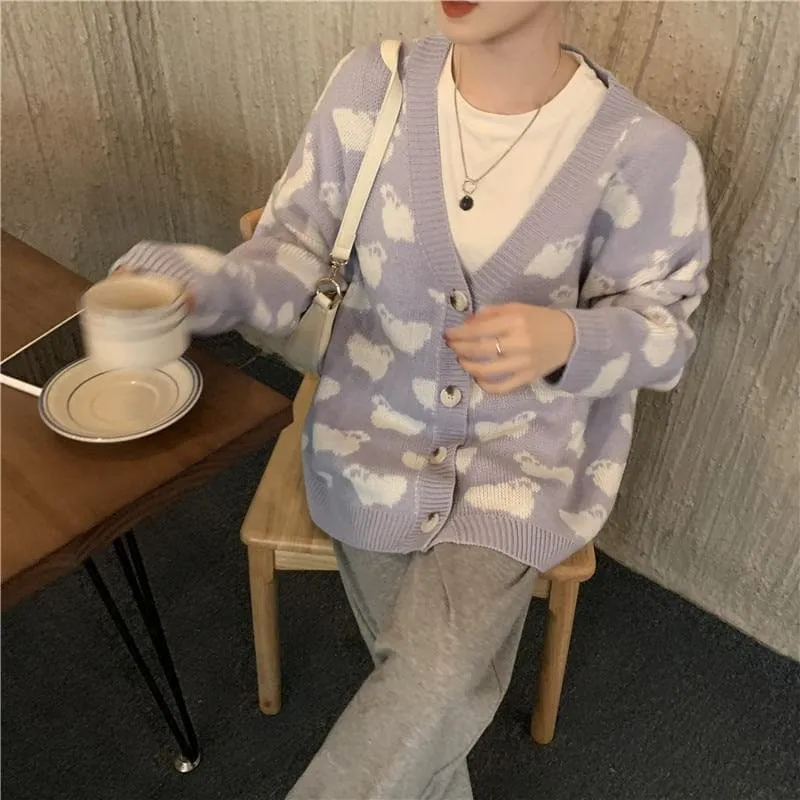 Pastel Cardigan with Sheep Pattern