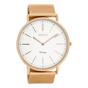 Rose gold coloured  watch with rose gold coloured metal mesh bracelet