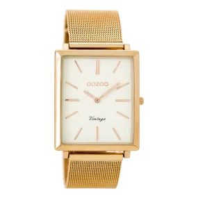 Rose gold coloured  watch with rose gold coloured metal mesh bracelet